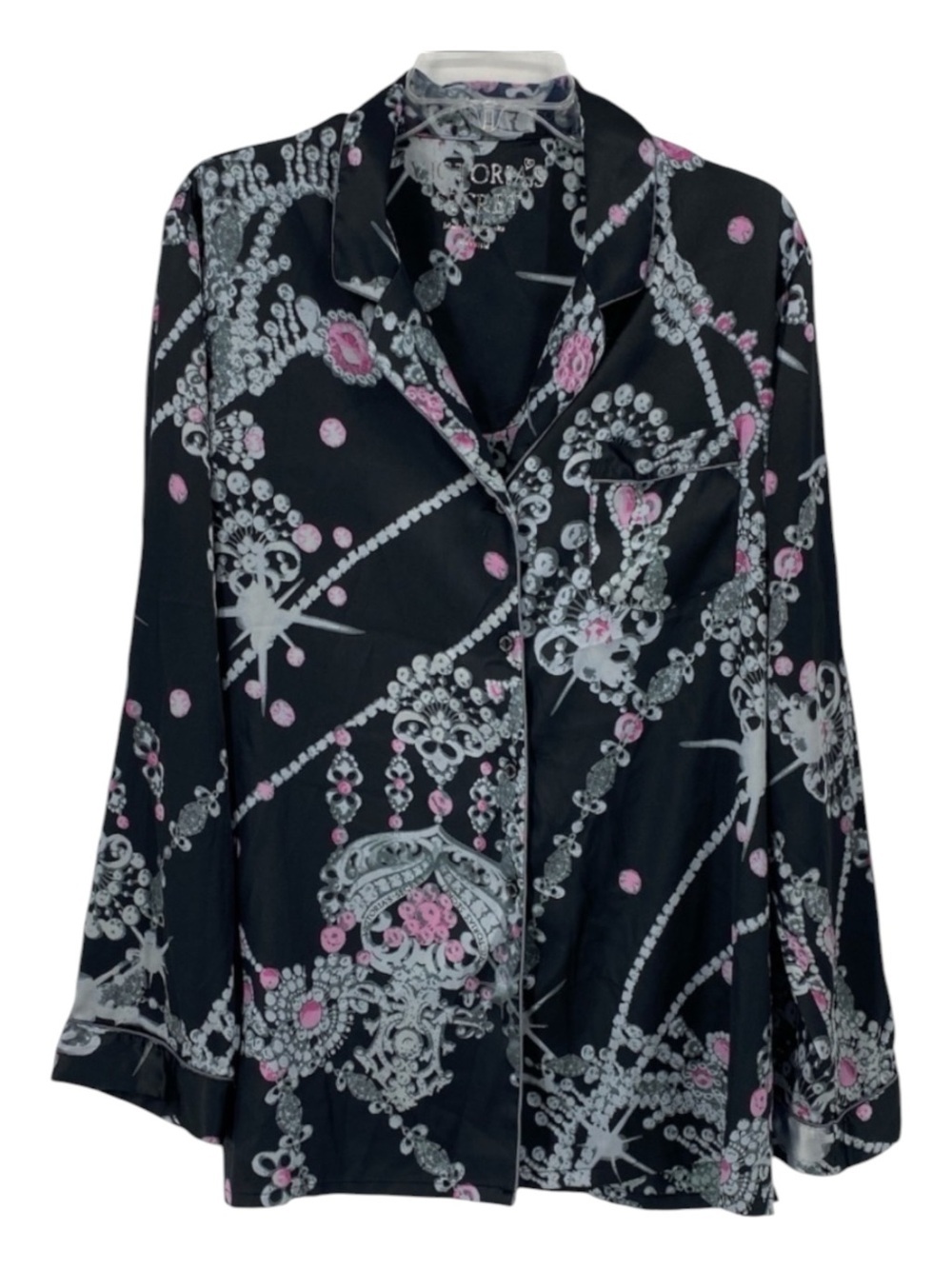 Victoria’s Secret button up soft long Sleeve Floral Black & Pink robe SZ M